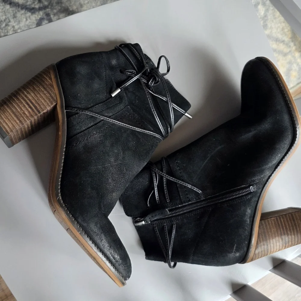 Franco Sarto Edaline Block Heel Suede Leather Boots Womens 8 Black